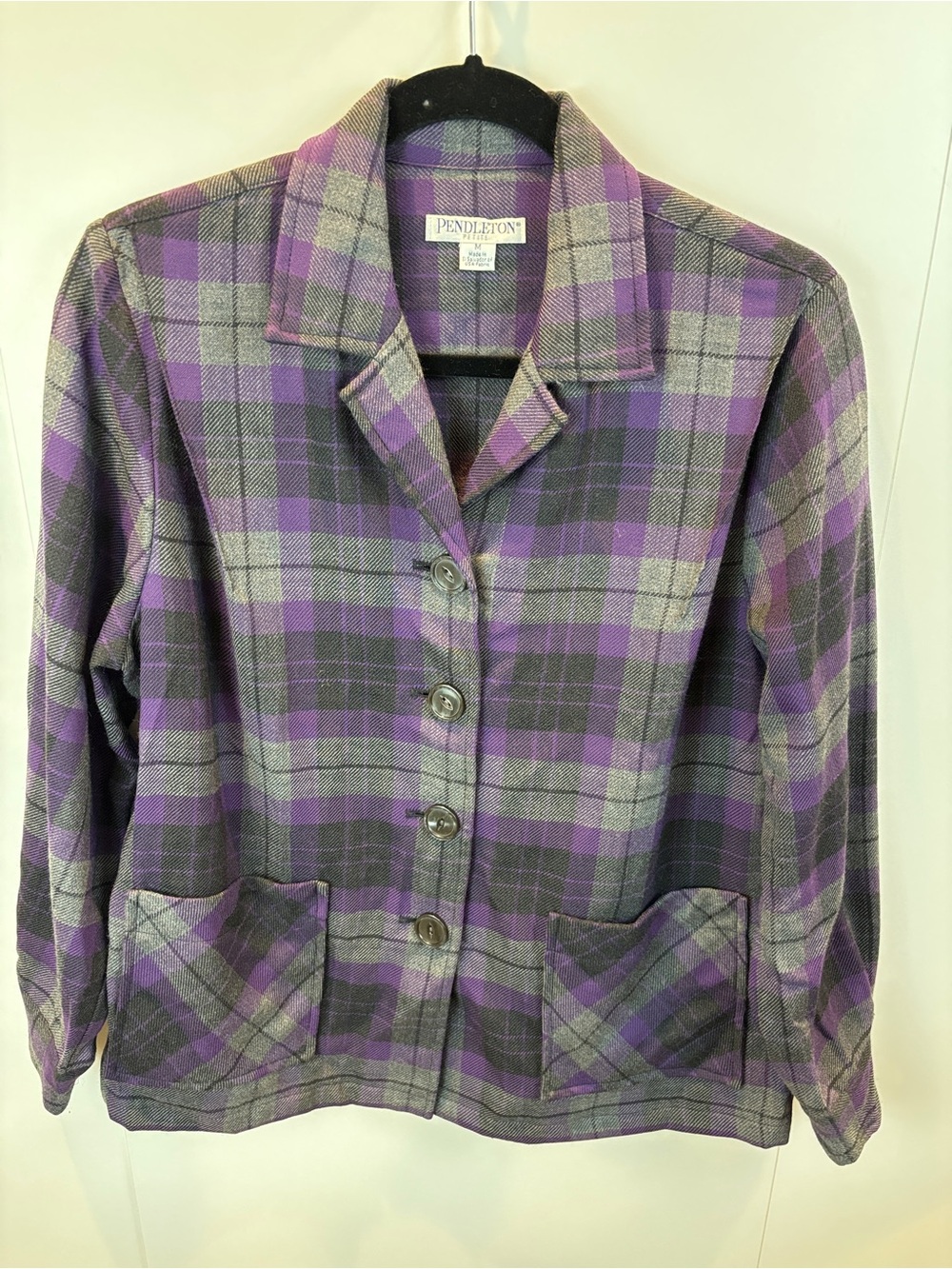 Vintage Pendleton Plaid Wool Shacket Women's MP Blazer Shirt Purple Grey Tartan